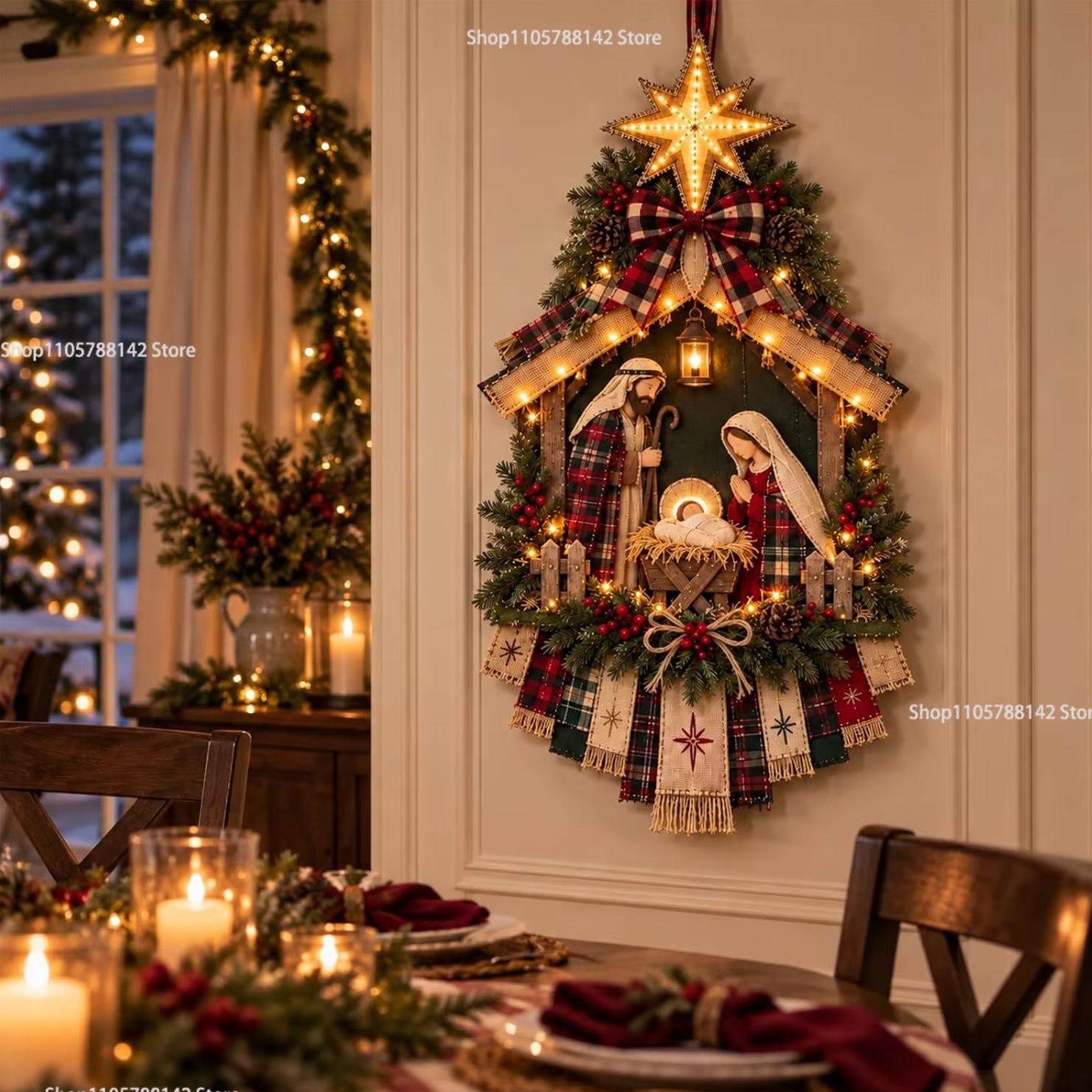 Lighting Christmas Decor - DIY verlichte kerststal deurhangerset, verlichte kerststal