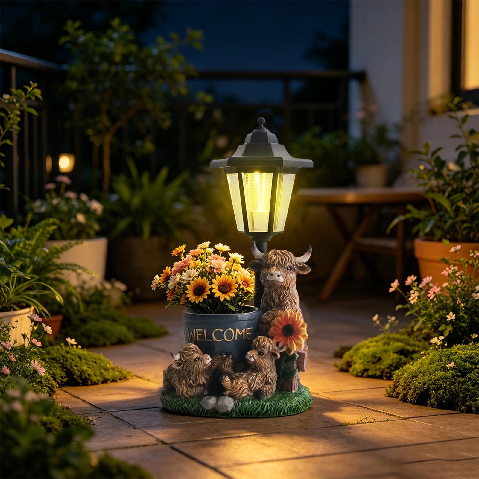 Up Lighting Decor - Zonne-tuinfiguren, decoratieve koe van kunsthars, verlichte