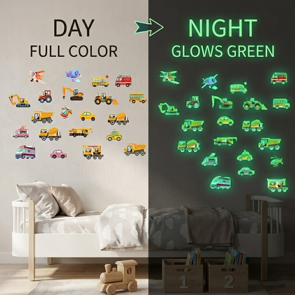 Lighting Mcqueen Bedroom Decor - Lichtgevende auto wandsticker 21-delige set dag