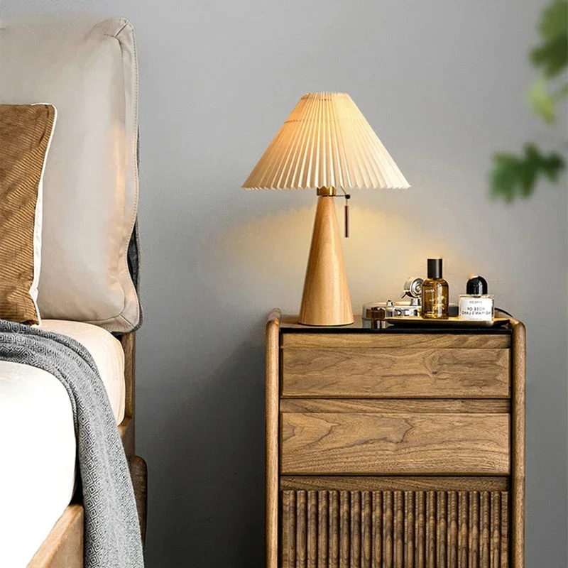 Lighting Decor Bedroom - Retro geplooide tafellamp Scandinavische massief houten