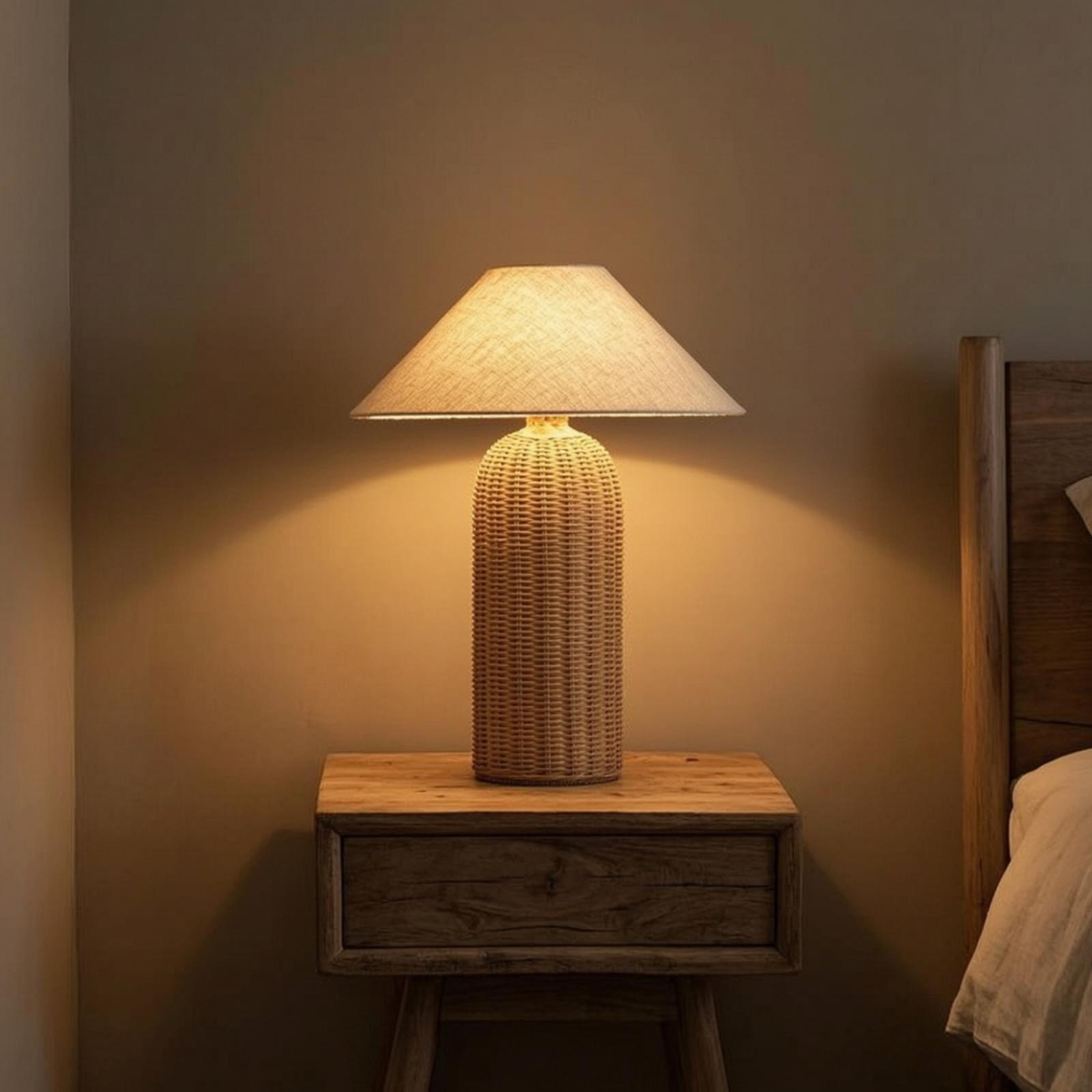 Bedlampje met rotan voet en st - Lighting Decor Bedroom recensie en prijs